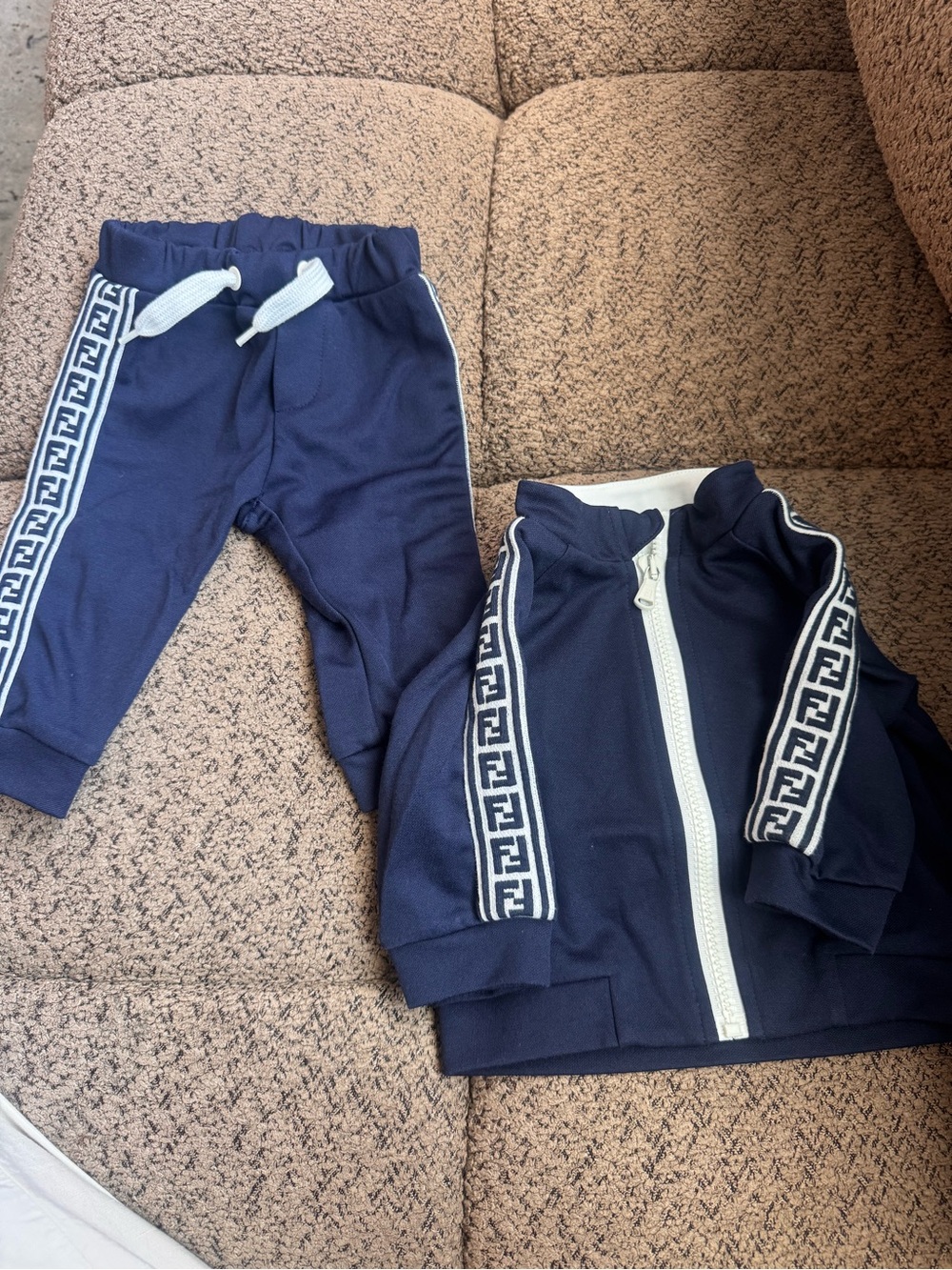 Fendi Navy Blue Kids Jogger Set with White Trim